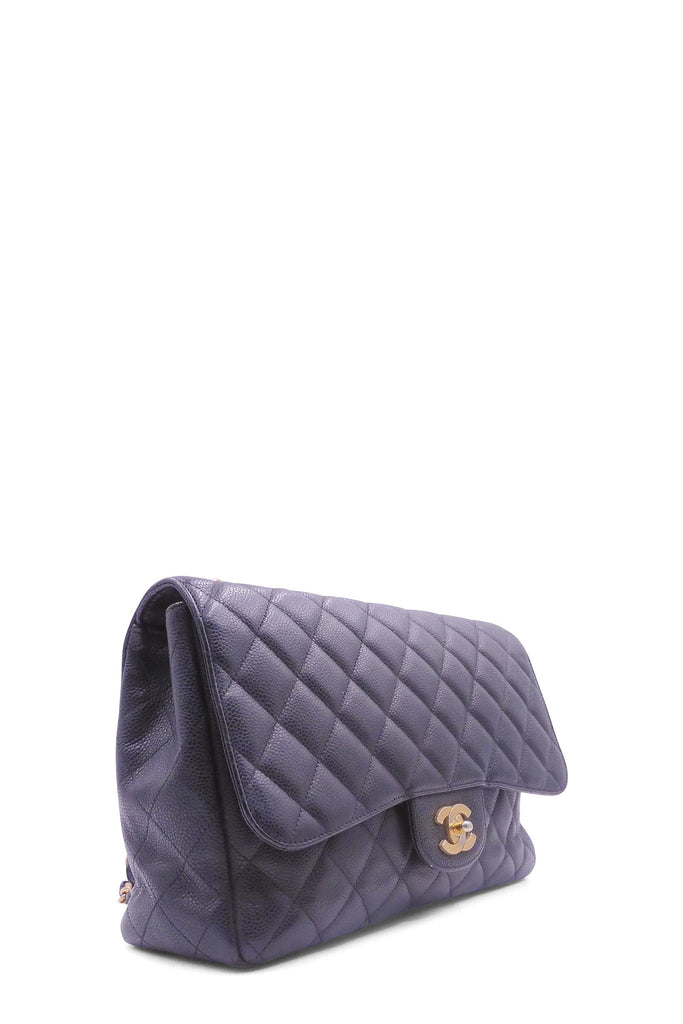 Quilted Caviar Jumbo Classic Single Flap Bag Black with Gold Hardware - Second Edit