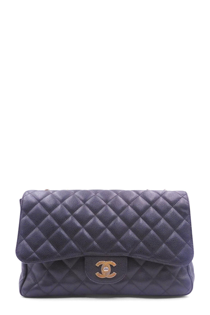 Quilted Caviar Jumbo Classic Single Flap Bag Black with Gold Hardware - Second Edit