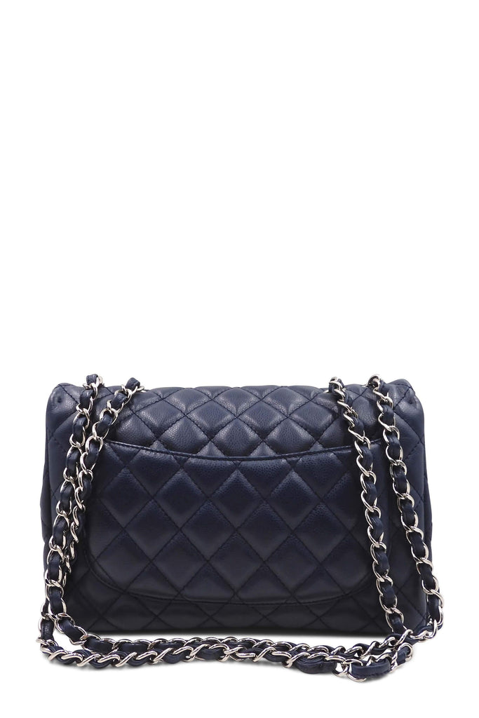 Chanel Quilted Caviar Jumbo Classic Single Flap Bag with Silver Hardware Blue - Style Theory Shop