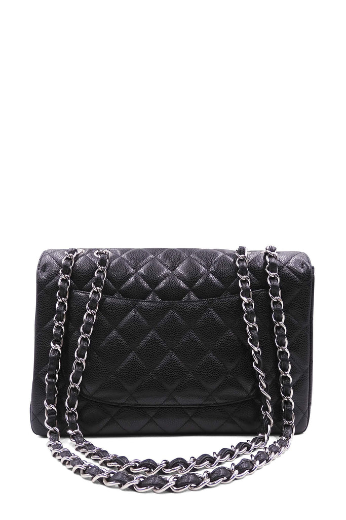 Quilted Caviar Jumbo Classic Single Flap Bag with Silver Hardware Black - Second Edit