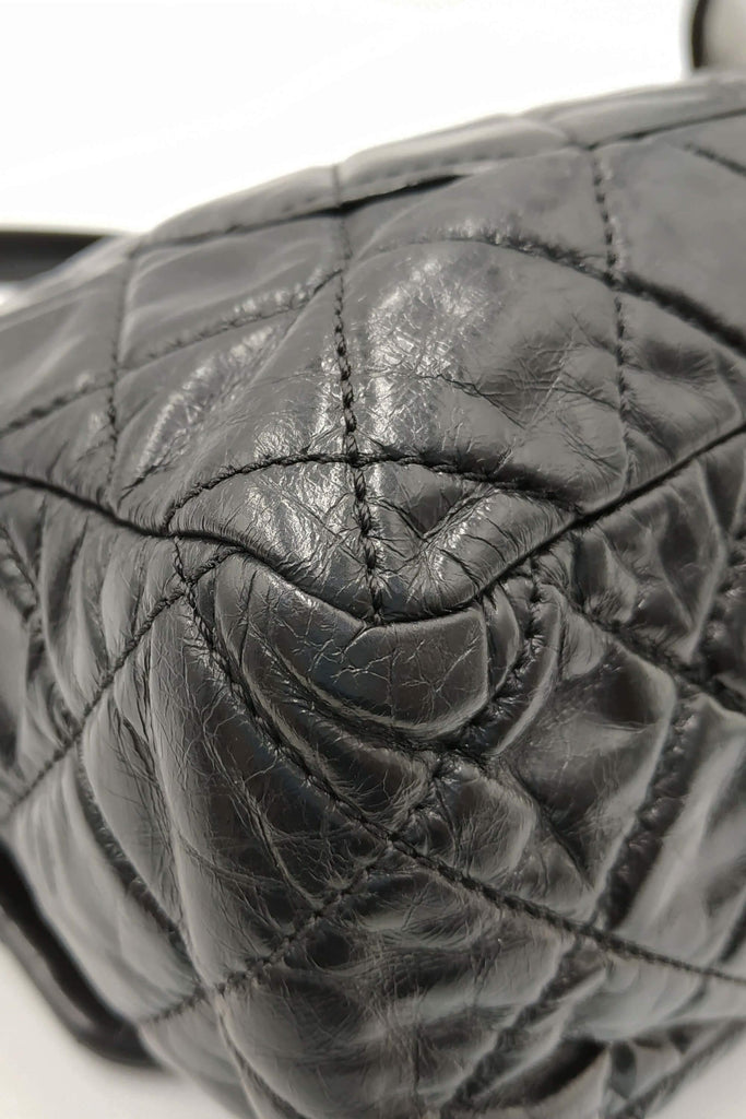 Quilted Glazed Medium Castle Rock Flap Bag Black - Second Edit