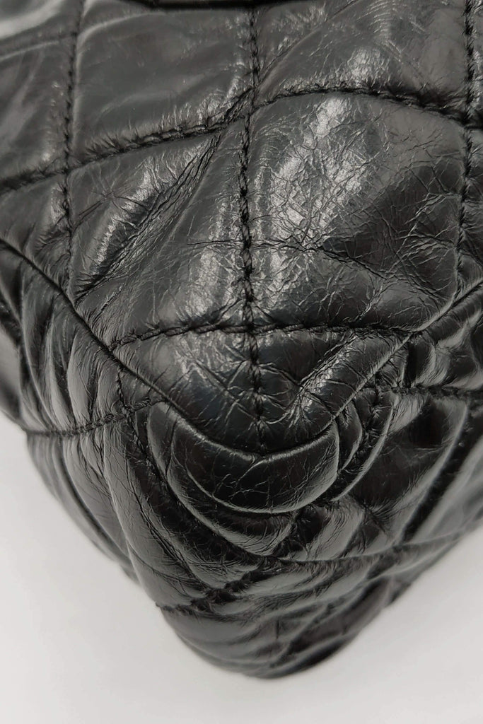 Quilted Glazed Medium Castle Rock Flap Bag Black - Second Edit