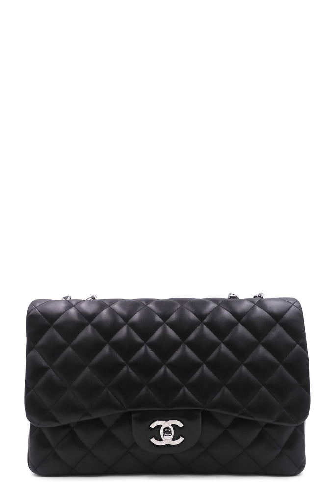 Quilted Lambskin Jumbo Classic Flap Bag Black with Silver Hardware - Second Edit