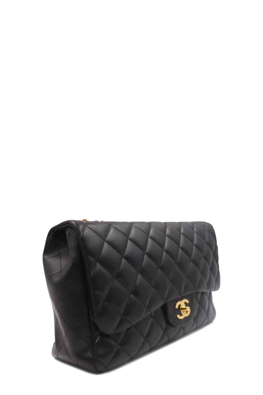 CHANEL Jumbo 11 Large Chain Shoulder Bag Flap Black Lambskin Gold