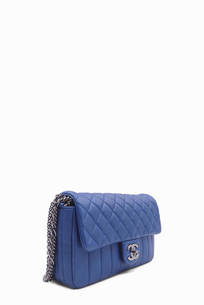 Quilted Medium Multi Chain Flap Bag Blue - Second Edit
