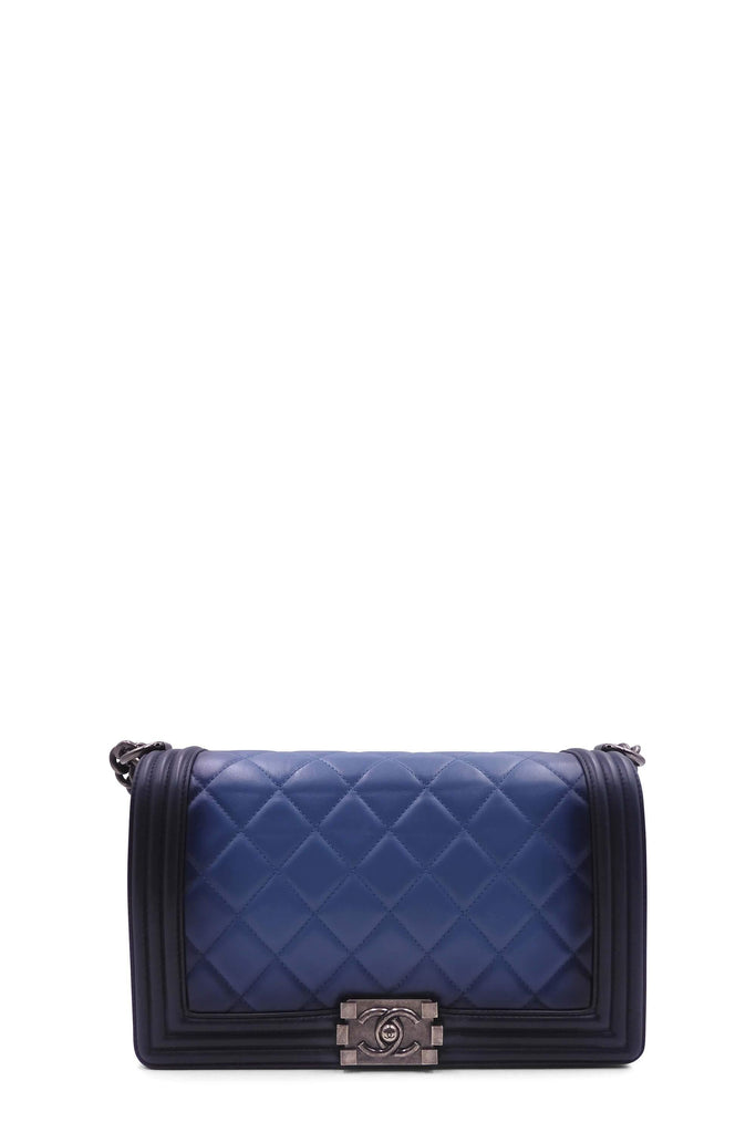Chanel Quilted New Medium Ombre Boy with Ruthenium Hardware Blue - Style Theory Shop