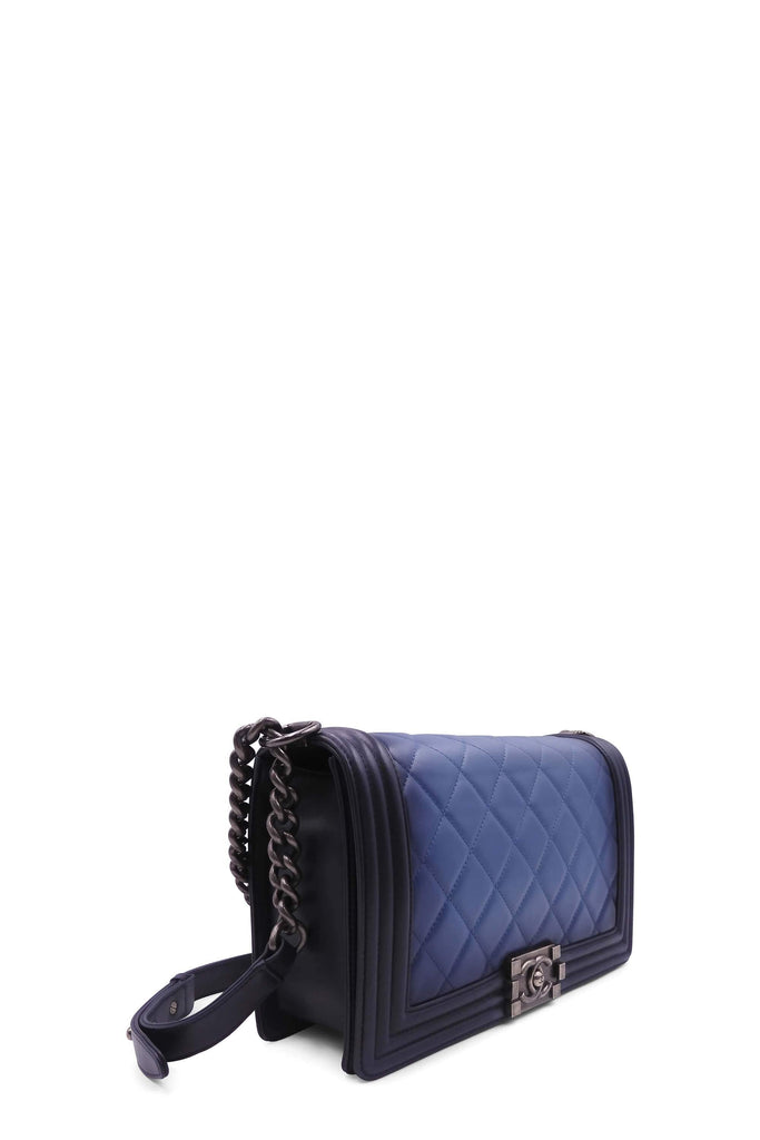 Chanel Quilted New Medium Ombre Boy with Ruthenium Hardware Blue - Style Theory Shop