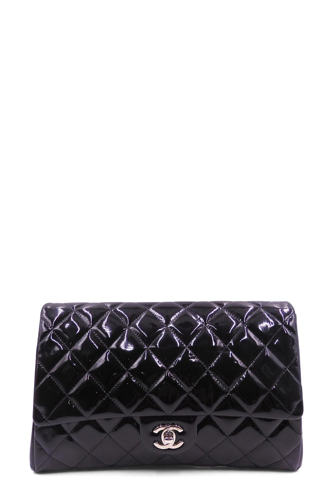 Quilted Patent Clutch on Chain Black - Second Edit