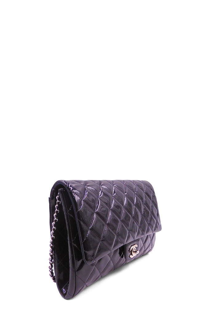 Quilted Patent Clutch on Chain Black - Second Edit