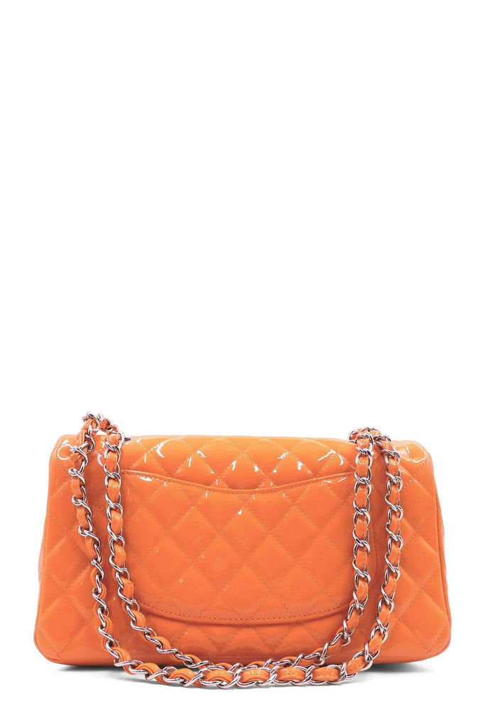 Quilted Patent Medium Classic Flap Bag Orange with Silver Hardware - Second Edit