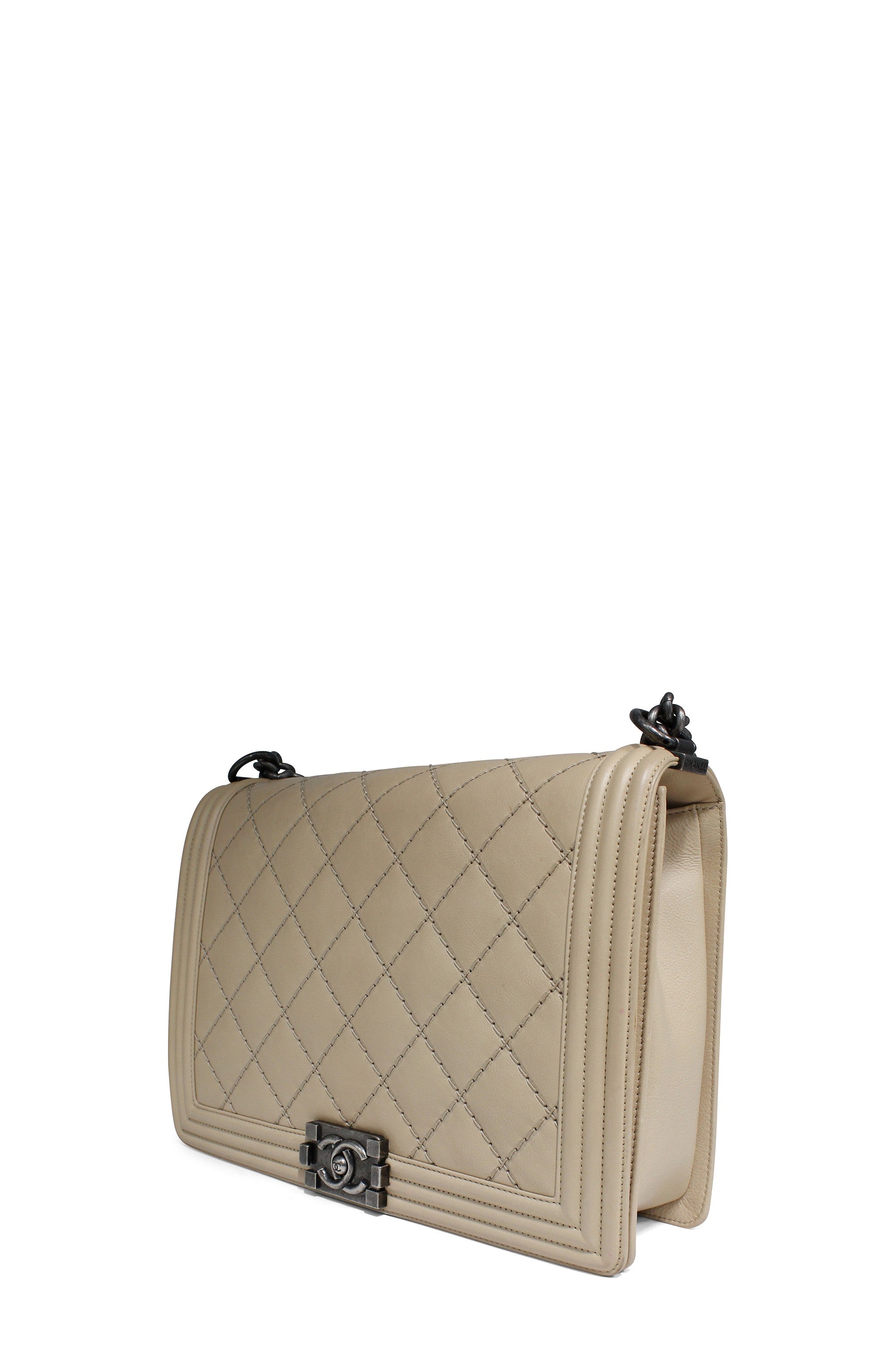 Buy Authentic, Preloved Chanel Quilted Stitch Large Boy Bag with Ruthenium  Hardware Beige Bags from Second Edit by Style Theory