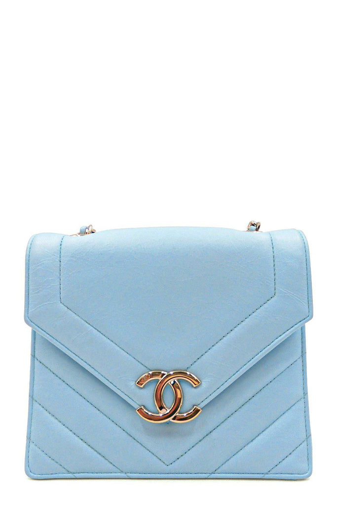 Chanel - Medium Double Flap Bag Patent Petrol Blue