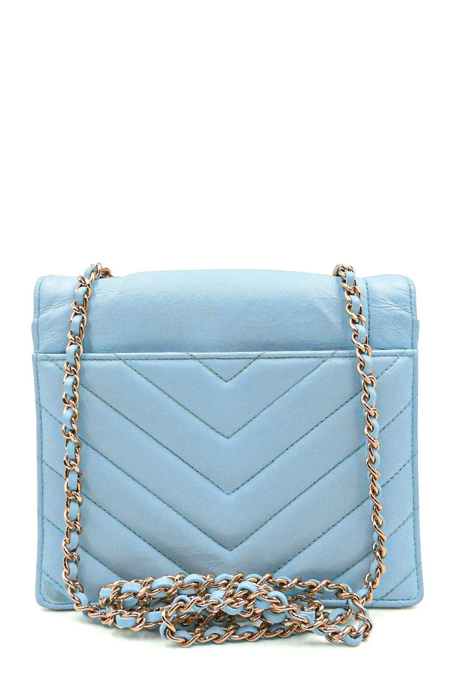 Buy Authentic, Preloved Chanel Small Square Chevron Flap Bag Sky Blue Bags  from Second Edit by Style Theory