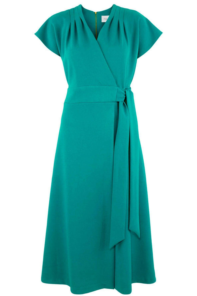 Green Wrap Front Dress with Asymmetrical Tie - Second Edit