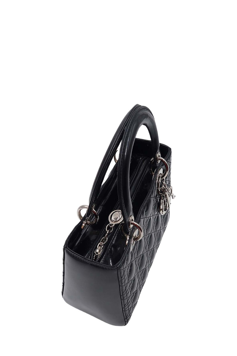 Lady dior medium patent black shop