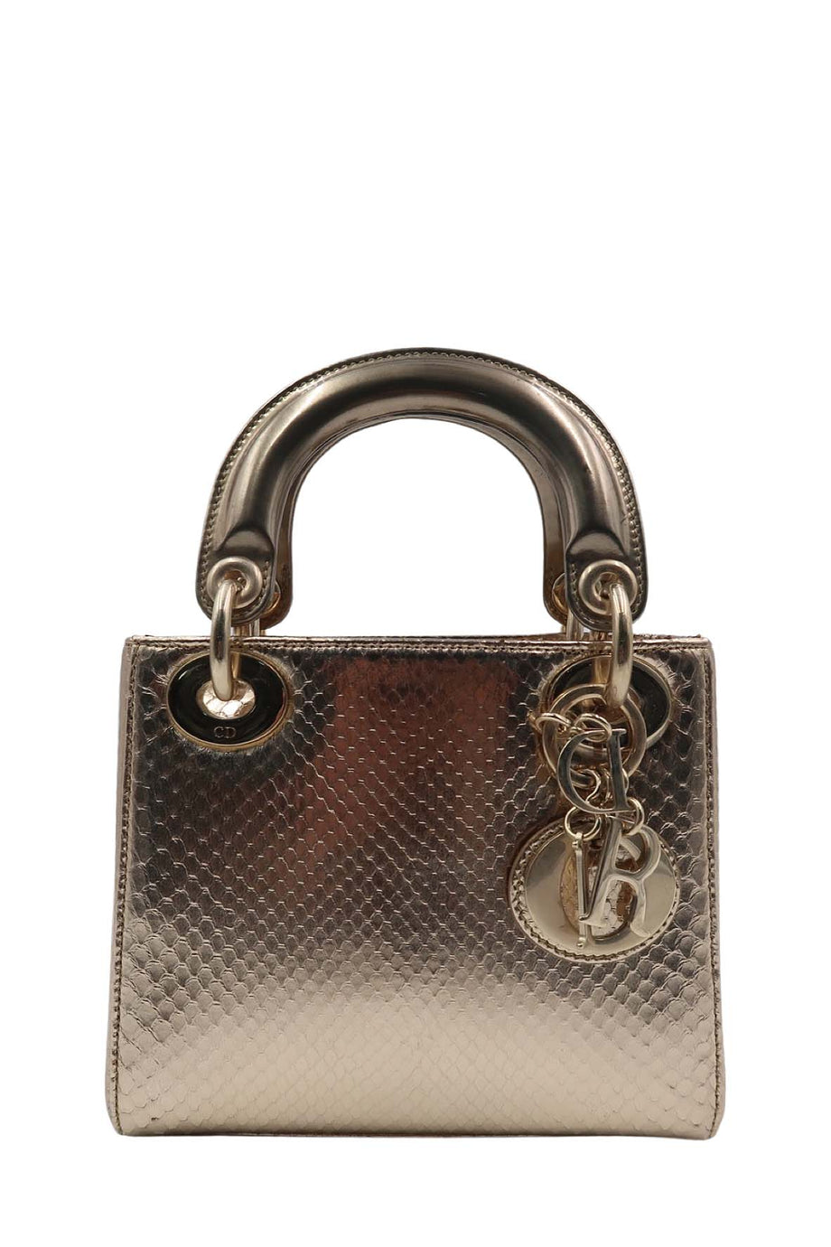 Sold at Auction: λ Christian Dior Metallic Gold Python Mini Lady Dior Bag