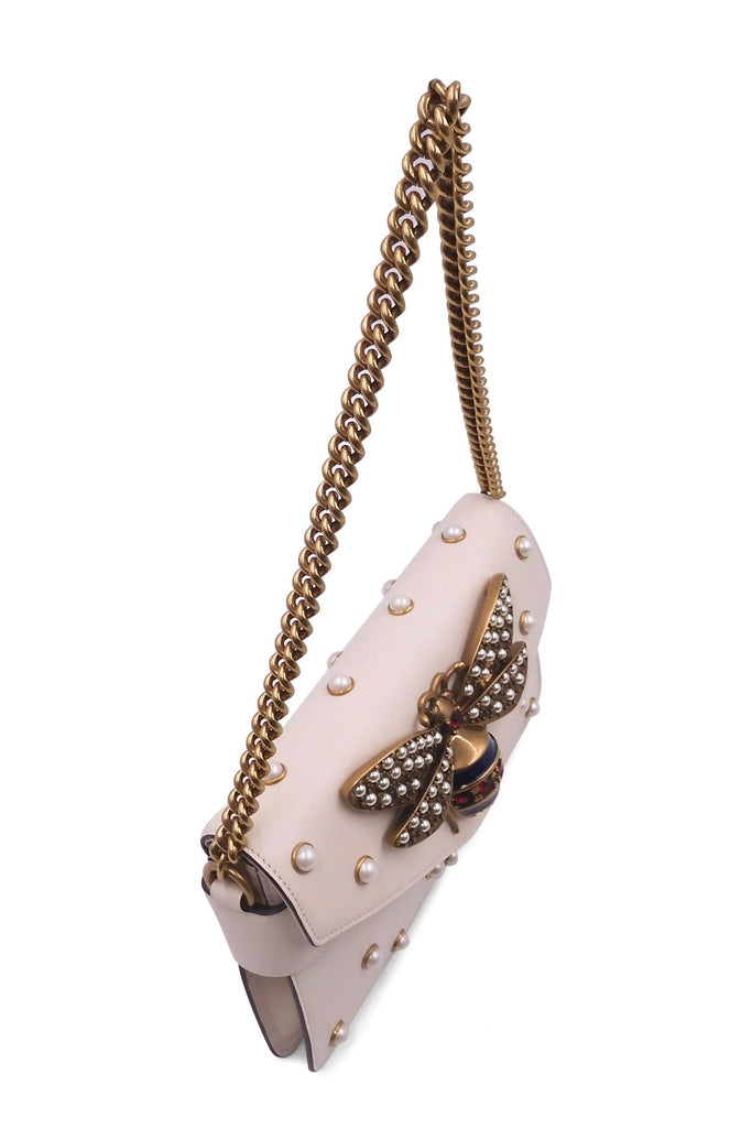 Gucci Broadway Bee Embellished Shoulder Bag White - Style Theory Shop