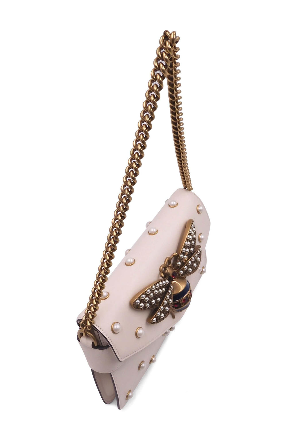 Gucci Monogram Mini Shoulder Bag in Beige / Cream with Bee Charm – Nitryl