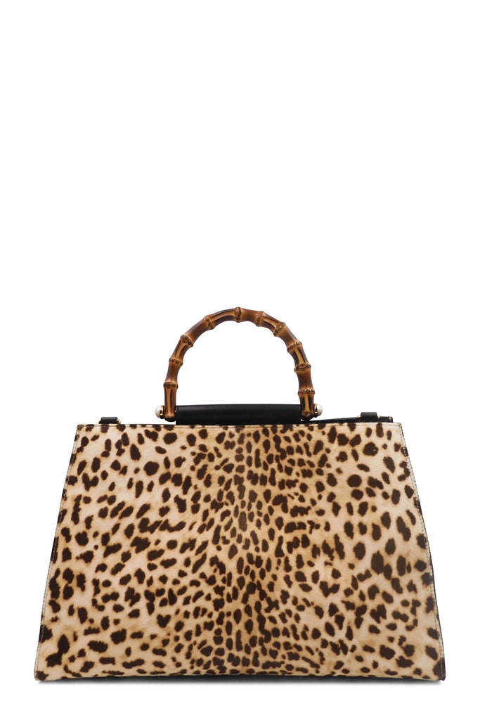 Gucci Calf Hair Leopard Nymphae Bamboo Top Handle Bag Black Beige - Style Theory Shop