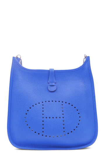 Hermes Blue Hydra Clemence Leather Evelyne III PM Bag with