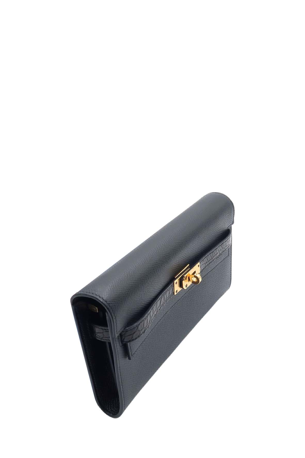 Hermès Bordeaux Alligator Lisse Kelly To-Go Wallet on Strap QGB3JM020B000