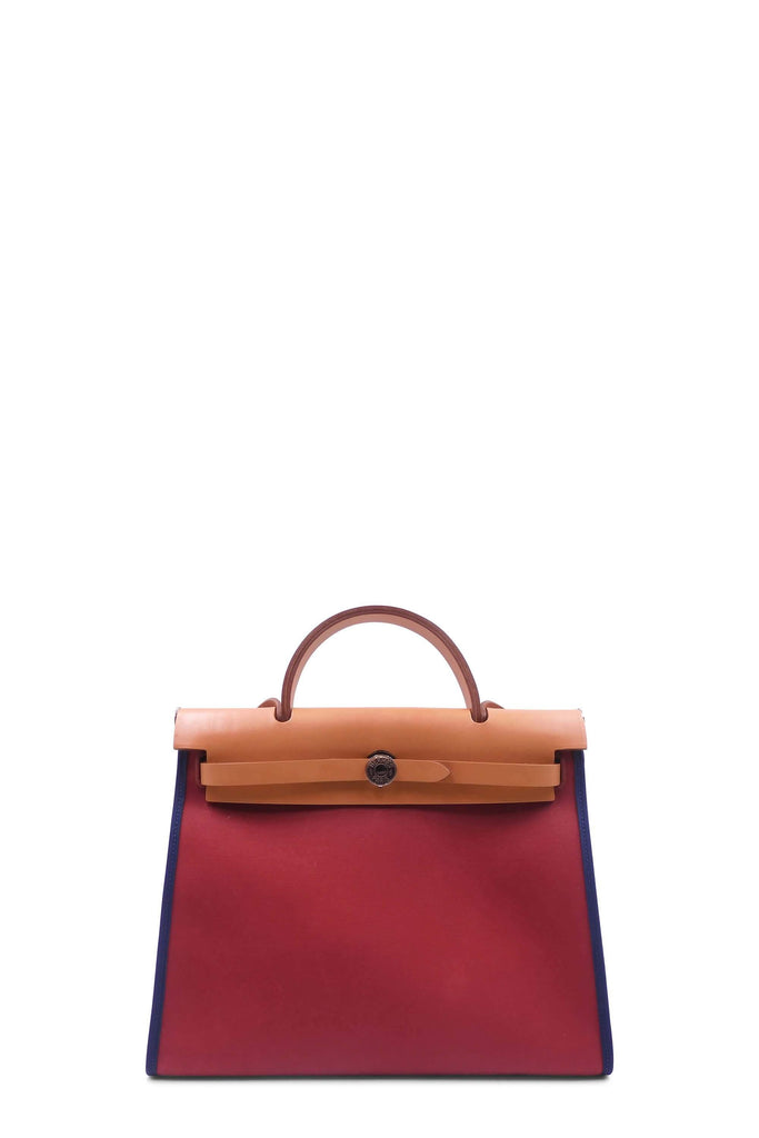 Hermes Toile Herbag Zip 31 with Pouch Maroon  Blue - Style Theory Shop