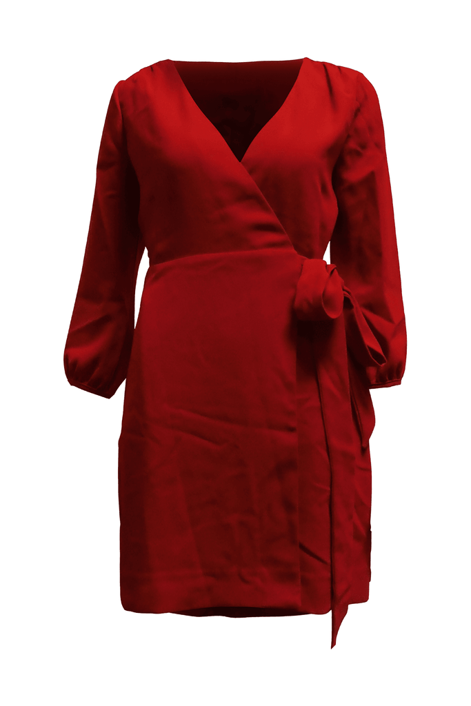 Wrap Tie Long Sleeve Dress in Red - Second Edit