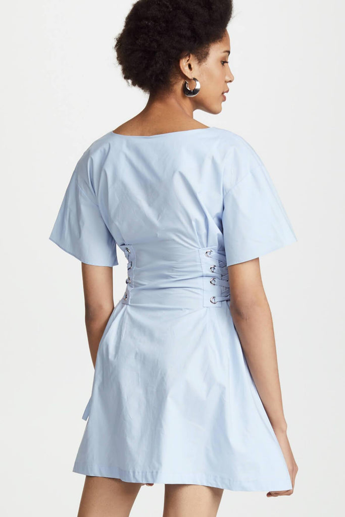 J.O.A. Flare Sleeve Corset Dress Blue - Style Theory Shop