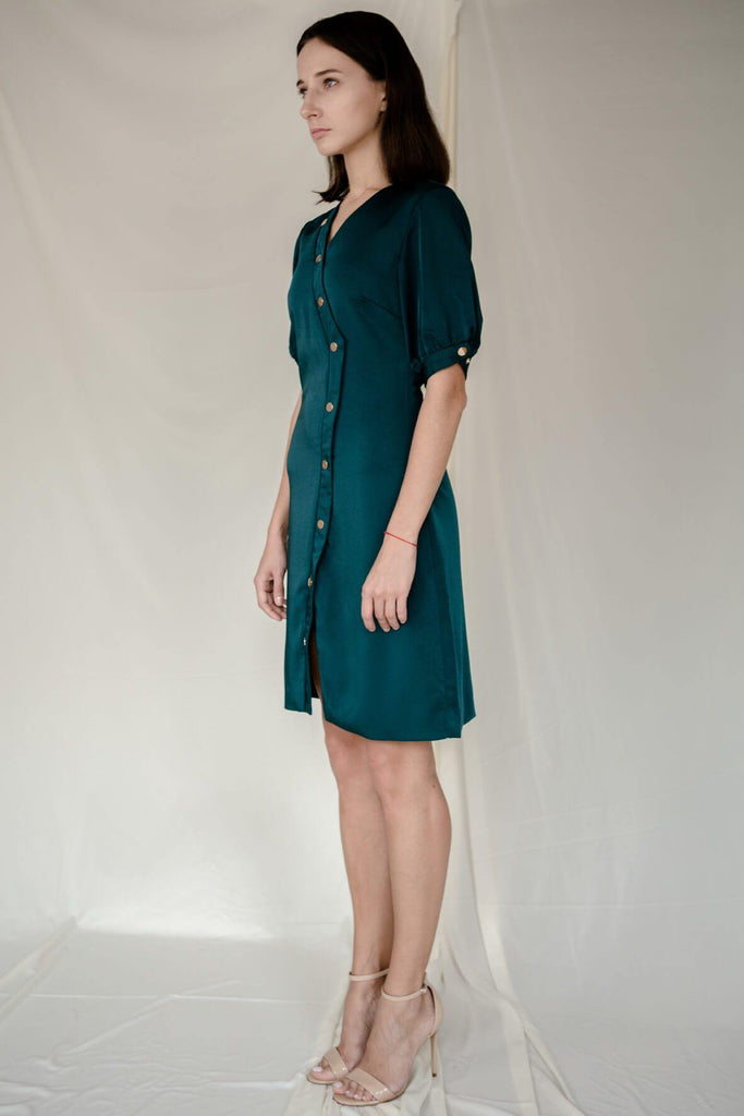 Stud Angled Dress in Green (puff) - Second Edit