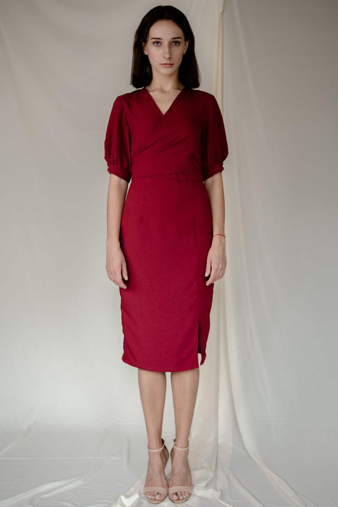 Stud Wrap Dress in Red - Second Edit