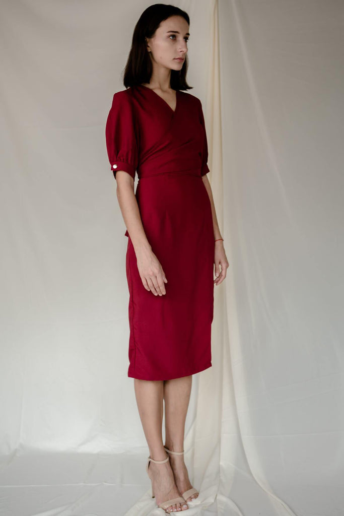 Stud Wrap Dress in Red - Second Edit