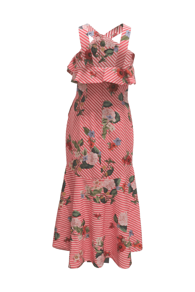 Illusion Midi Striped Floral Dress - Second Edit