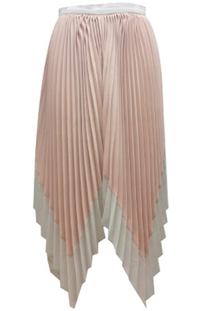 Two-tone Asymmetric Pleated Maxi Skirt Pink - Second Edit