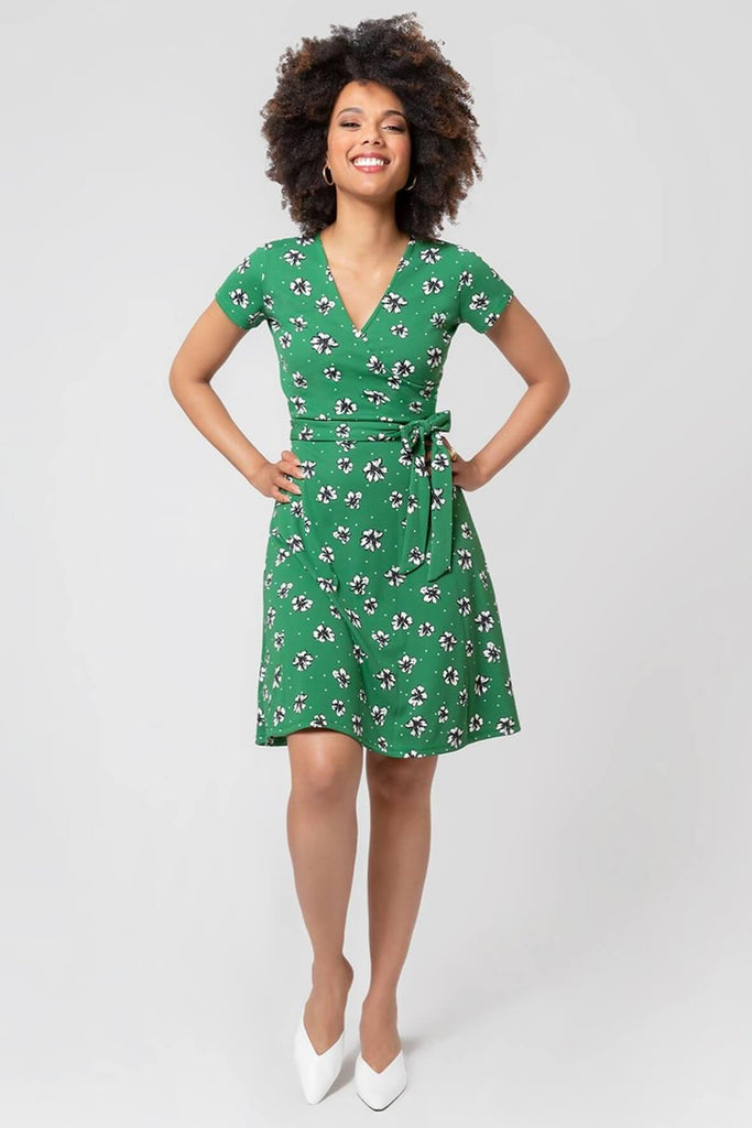 Perfect Wrap Cap Sleeve Dress in Flowers and Dots - Second Edit