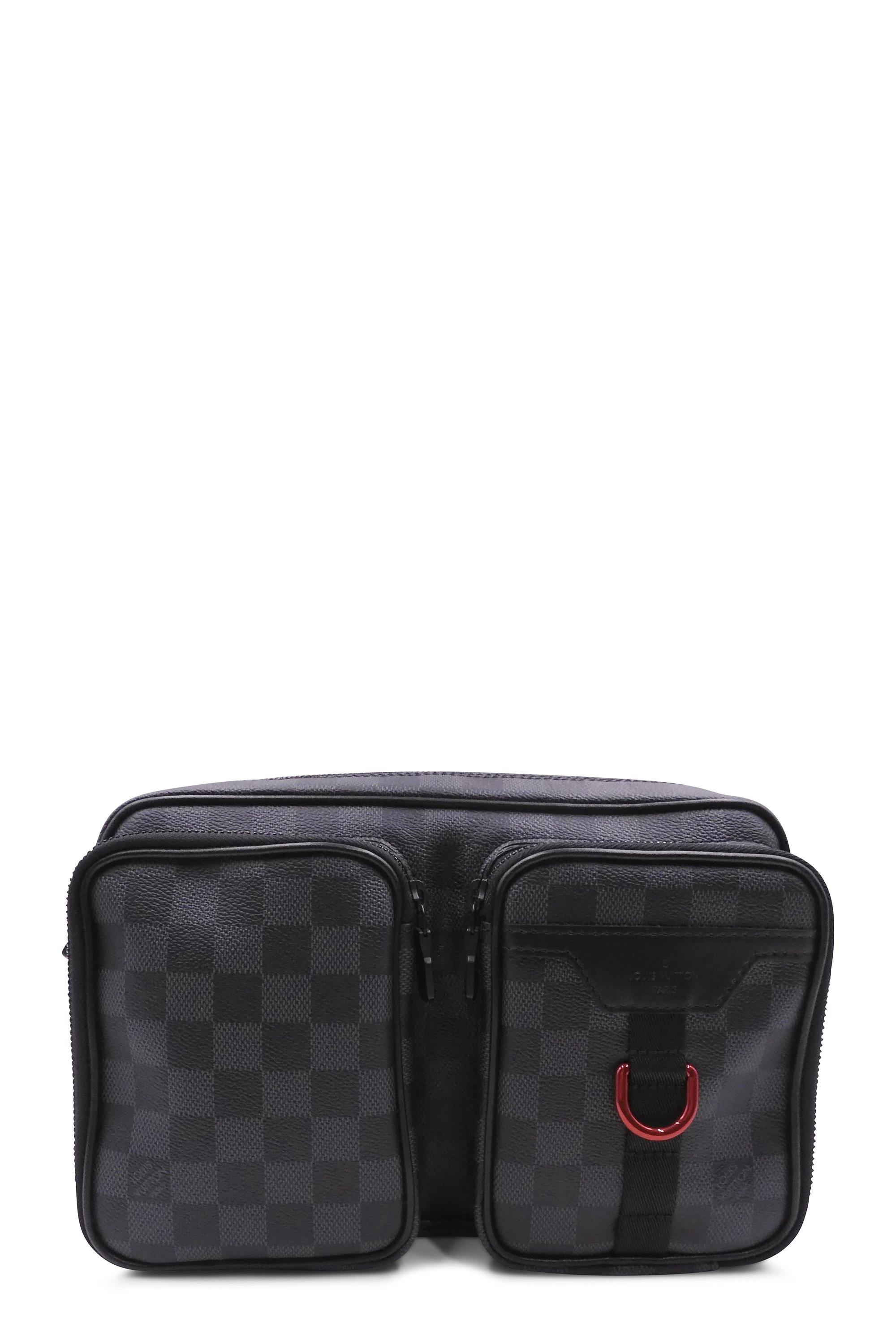 Authenticated Used LOUIS VUITTON Louis Vuitton Utility Supple Clutch Bag  Second Damier Graphite Men's N60324 Black Red Metal Fittings 