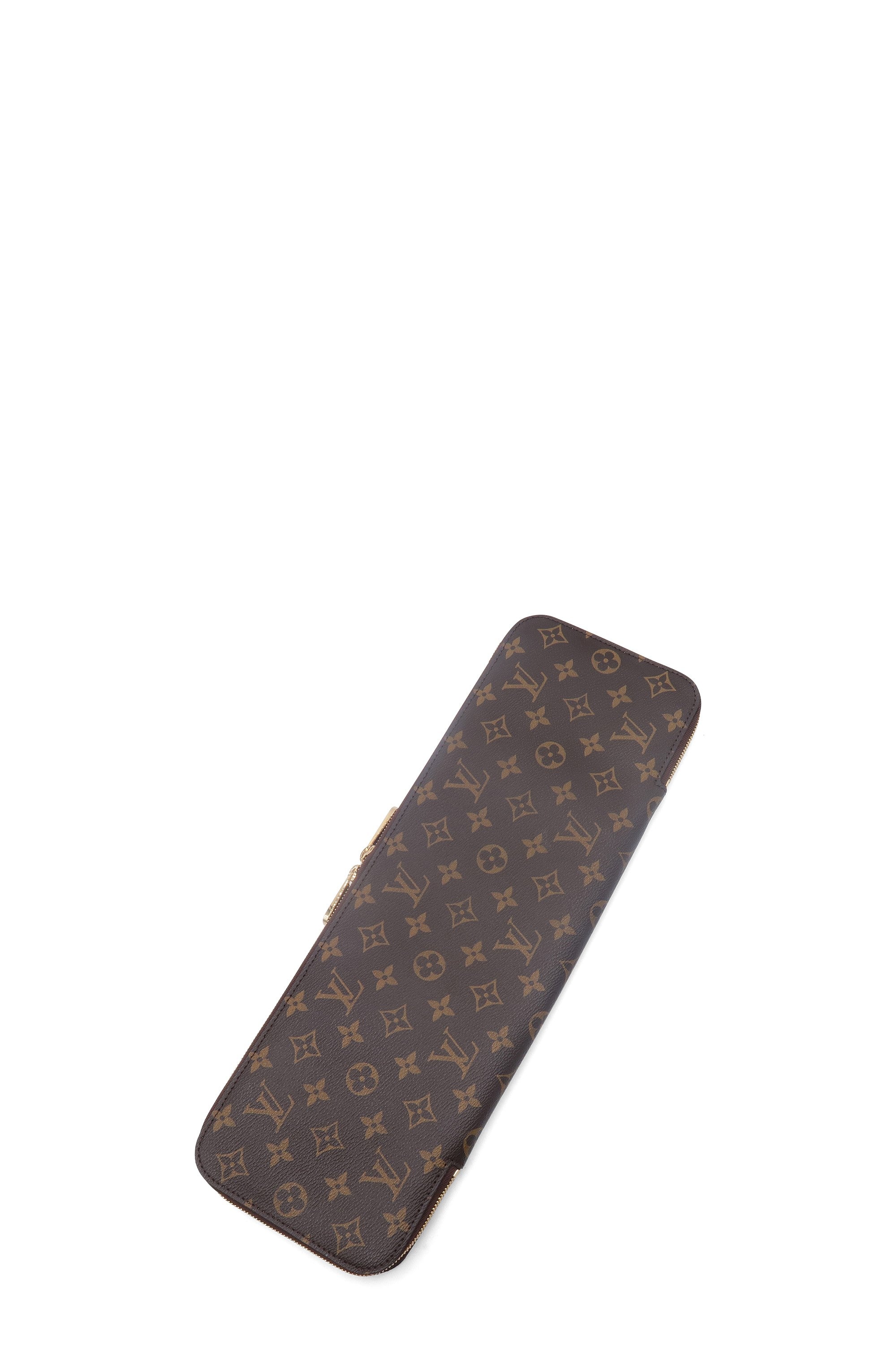 Auth RARE LOUIS VUITTON 5 Tie Cravat Leather Brown Monogram Case - LUXURY