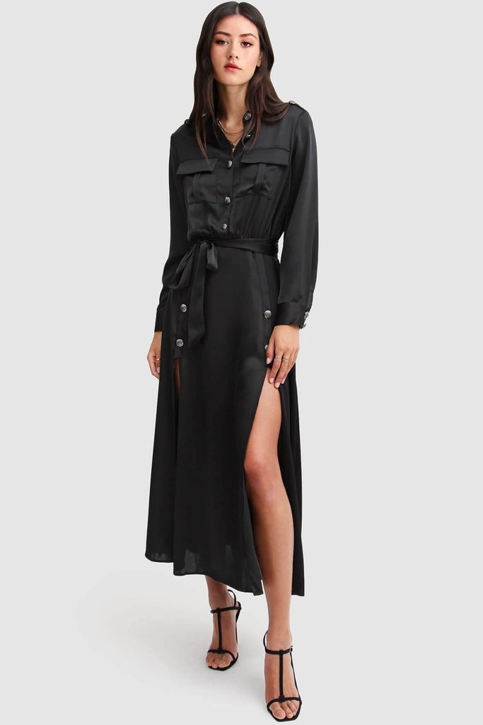 Lover To Lover Maxi Shirt Dress in Black - Second Edit
