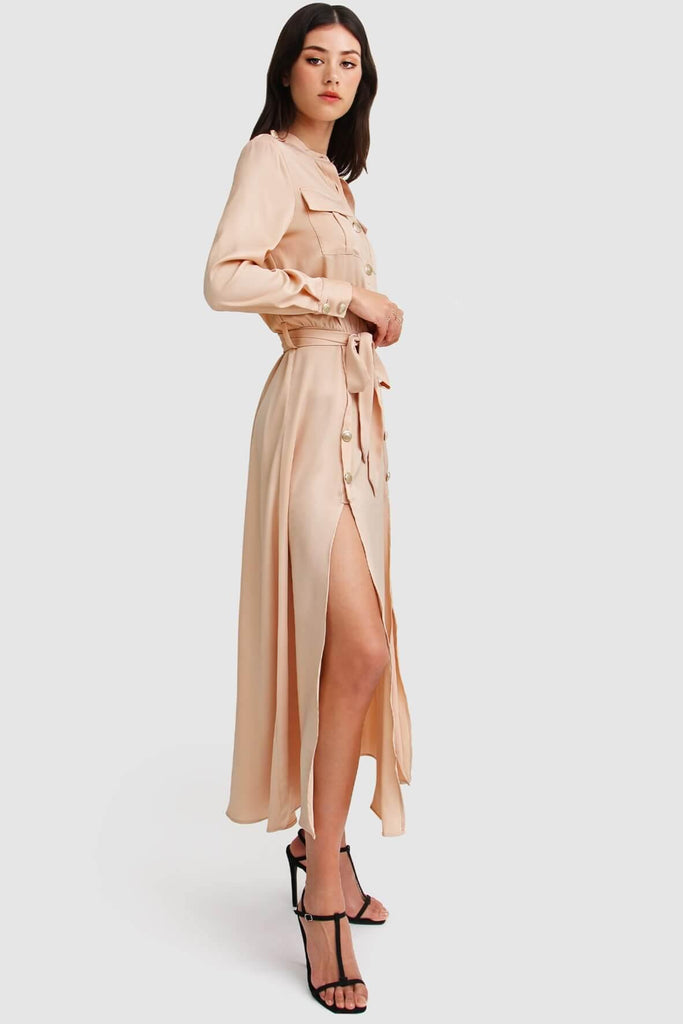 Lover To Lover Maxi Shirt Dress in Champagne - Second Edit