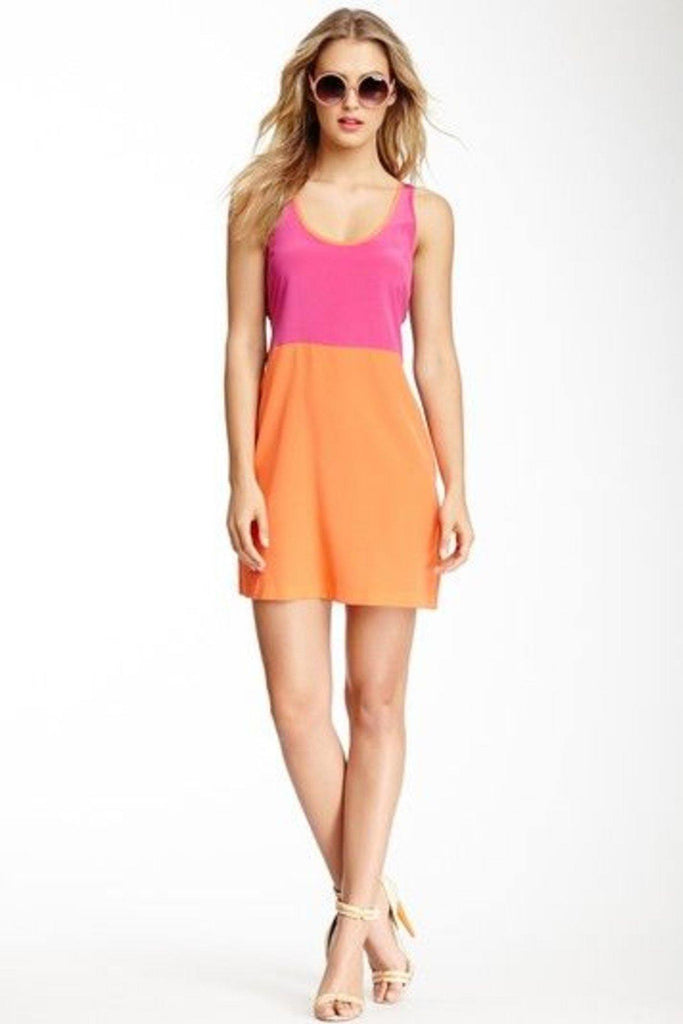 Madison Marcus Pink Orange Colorblock Short Casual Dress - Style Theory Shop