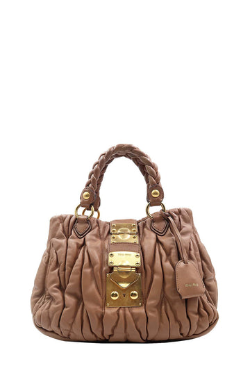 Miu Miu Brown Vitello Lux Leather Soft Shopping Top Handle Bag