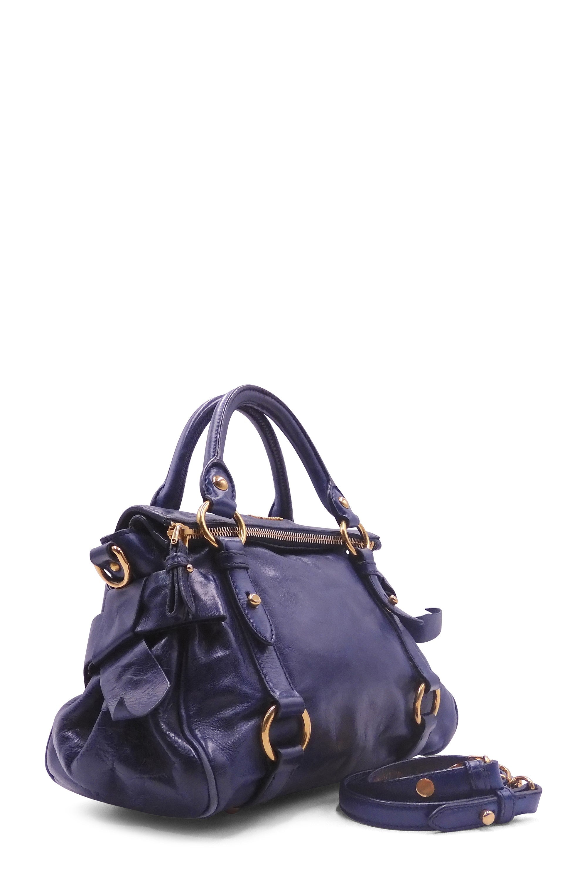 Miu Miu Blue Vitello Lux Bow Small Handbag ○ Labellov ○ Buy and