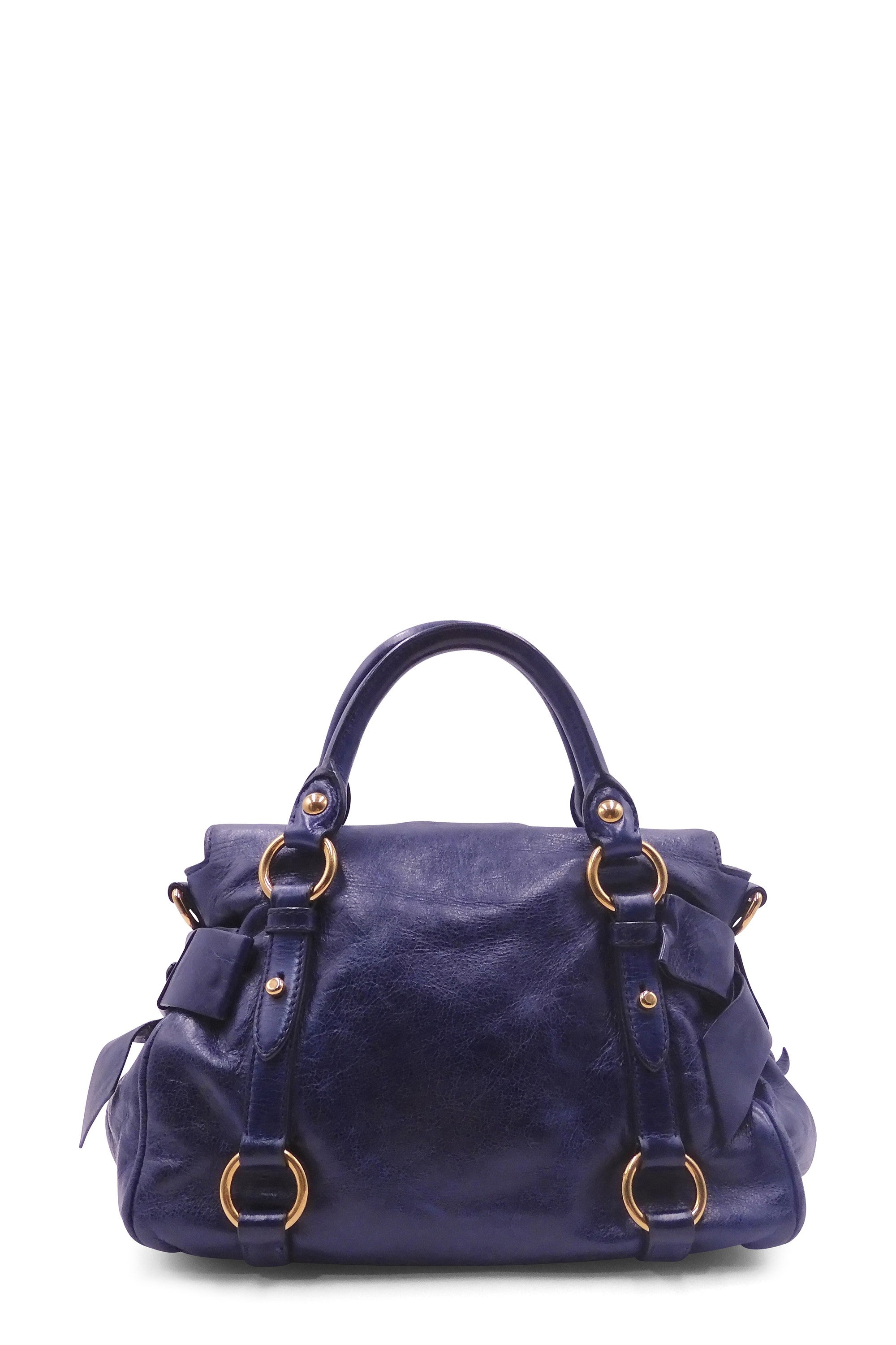 Miu Miu Blue Vitello Lux Leather Mini Bow Top Handle Bag - Yoogi's
