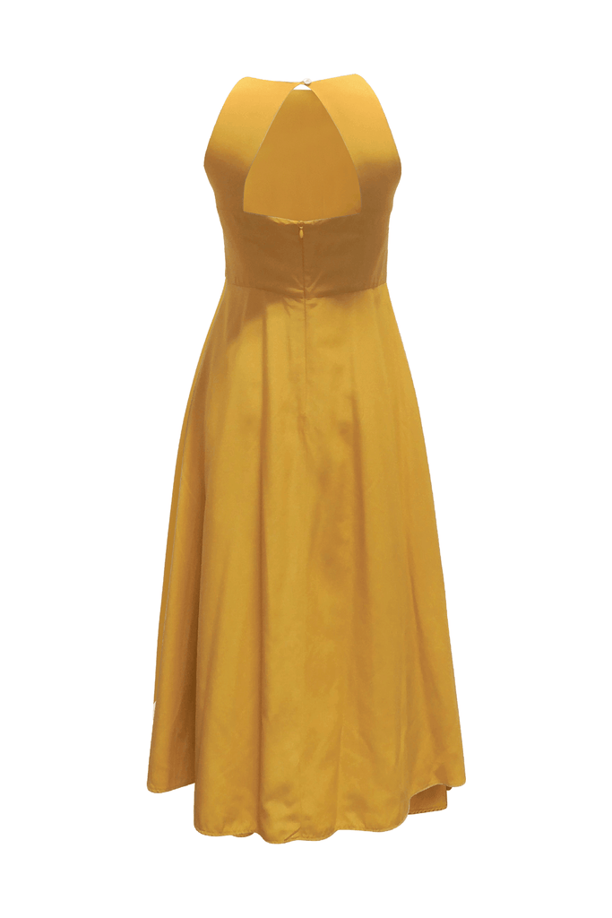 Open Back Midi Dress in Yellow - Second Edit