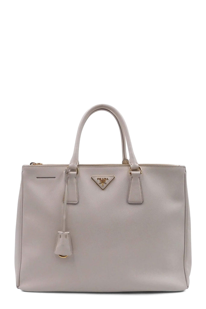 Prada Large Saffiano Lux Double Zip Tote Talco - Style Theory Shop