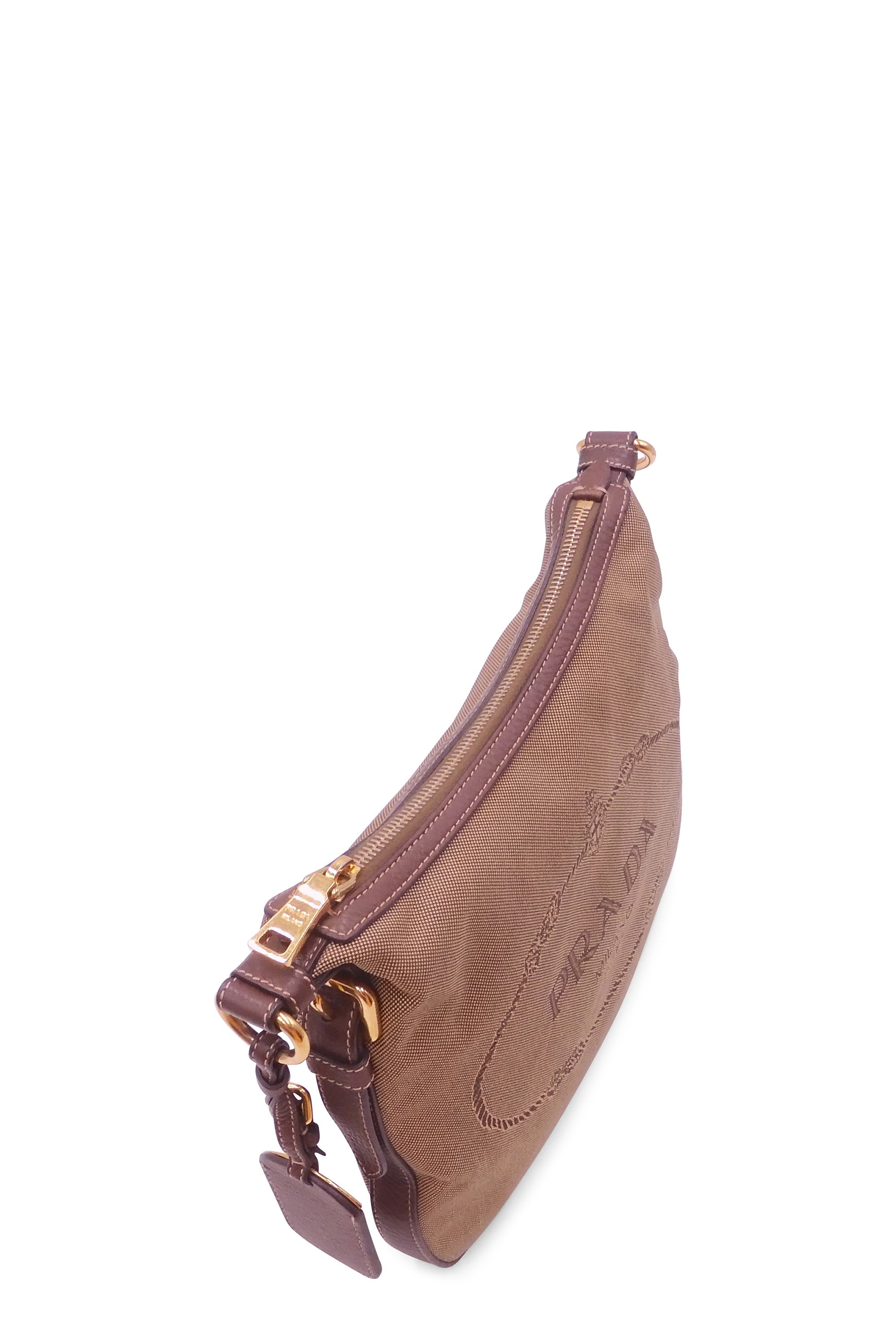 Prada Beige/Brown Jacquard Logo Canvas and Leather Bow Shoulder Bag at  1stDibs