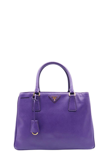 Prada Front Pocket Double Zip Saffiano Leather Tote Shoulder Bag Light Purple