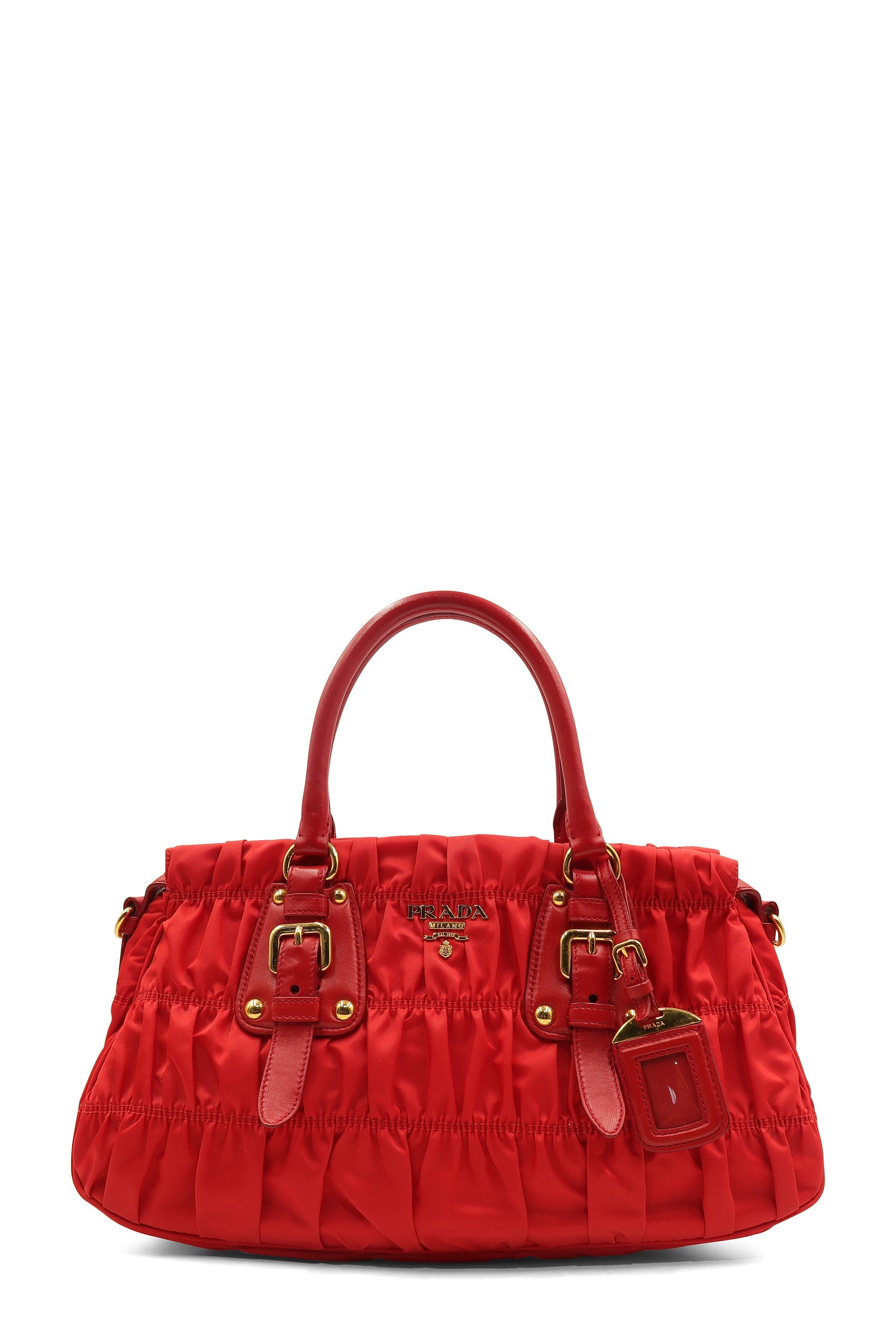 Prada Red Tessuto Gaufre Baguette Dark red Leather Pony-style calfskin Nylon  Cloth ref.239389 - Joli Closet