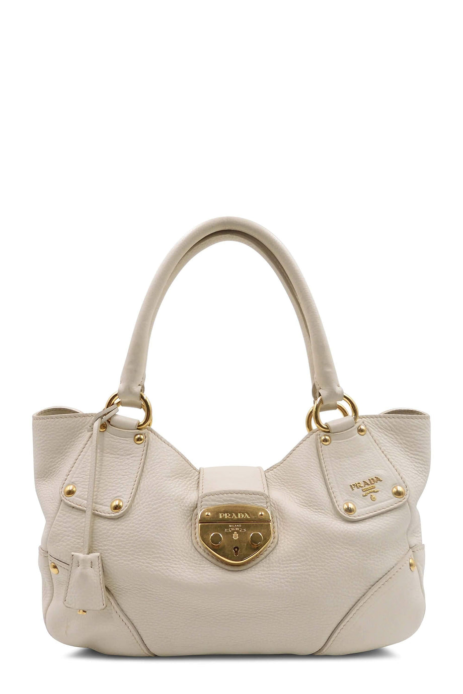 Prada Vitello Daino Ring Bag - White Shoulder Bags, Handbags