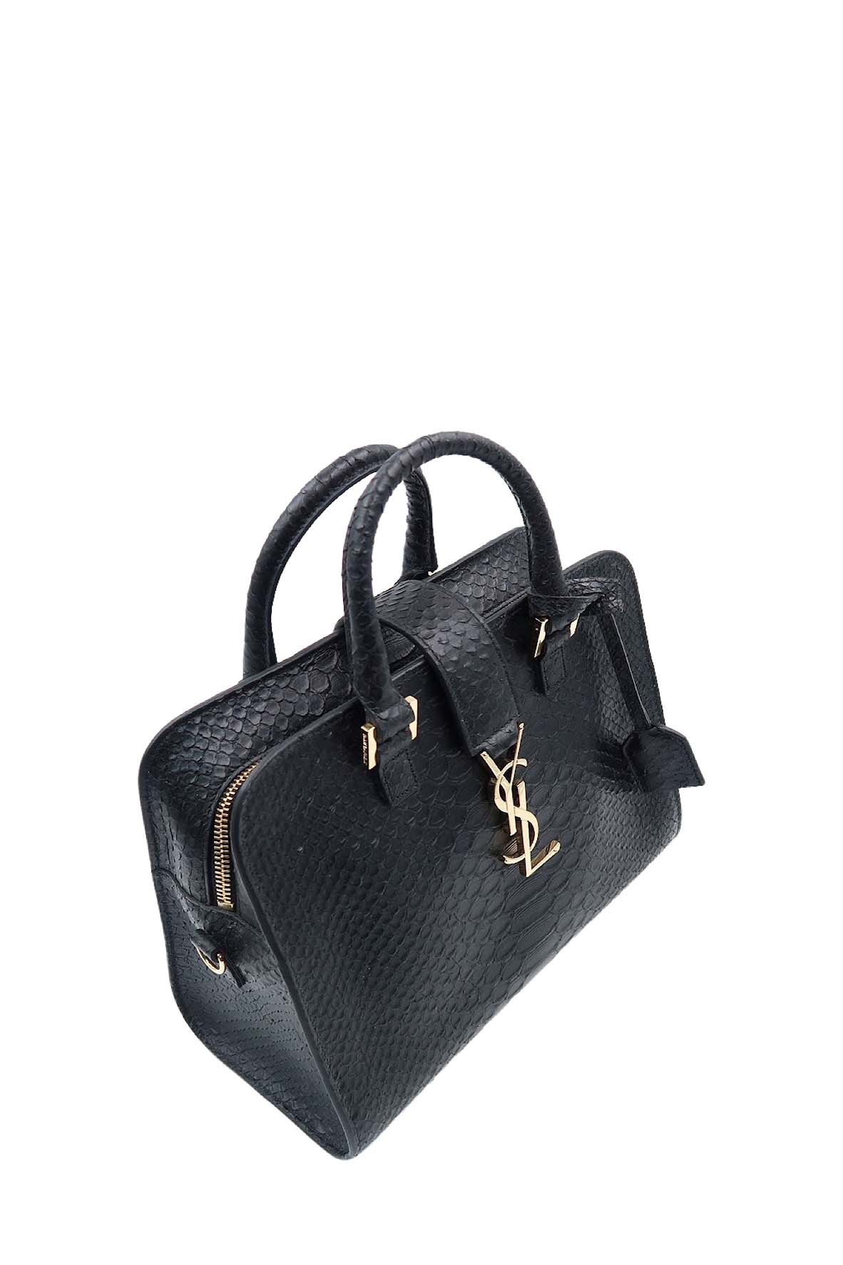 SAINT LAURENT Python Suede Baby Monogram Downtown Cabas Black 263160