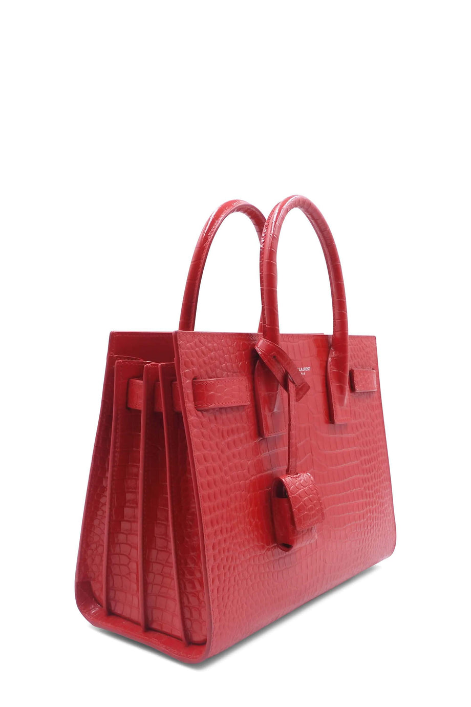 Saint Laurent Red Croc Embossed Leather Baby Classic Sac De Jour